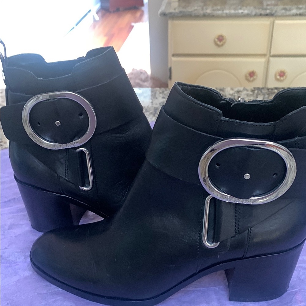 DKNY Black Ankle Boots with Silver Accents